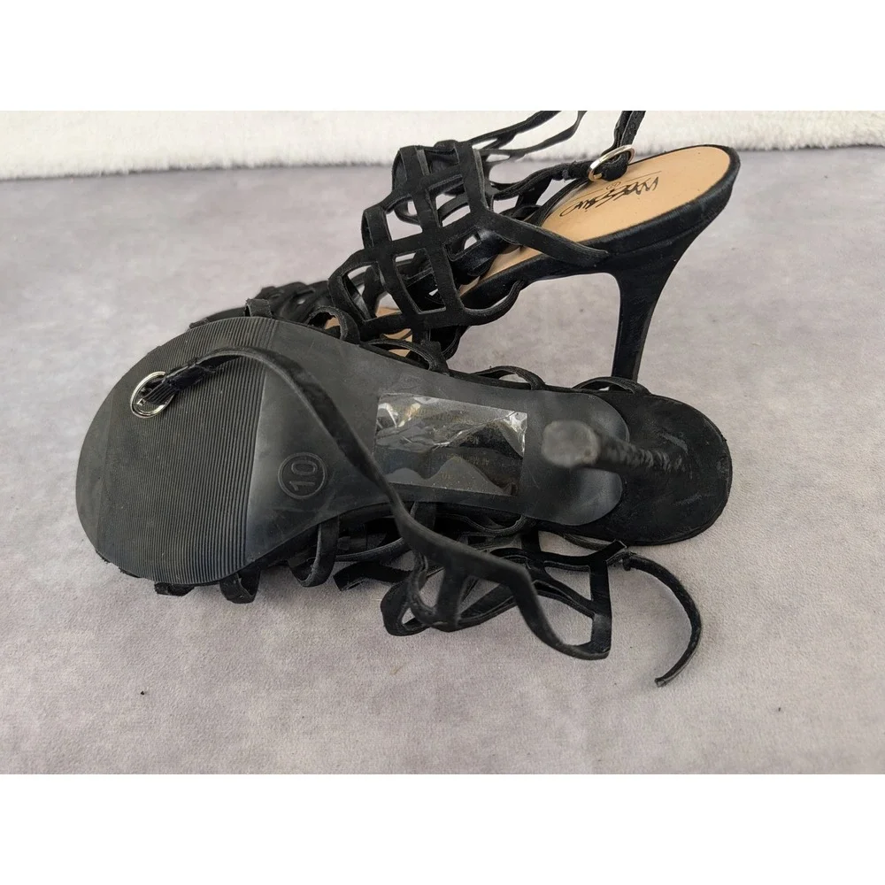 Mossimo Womens Black Caged Stiletto Heels Faux Suede Strappy Sandals Size 10